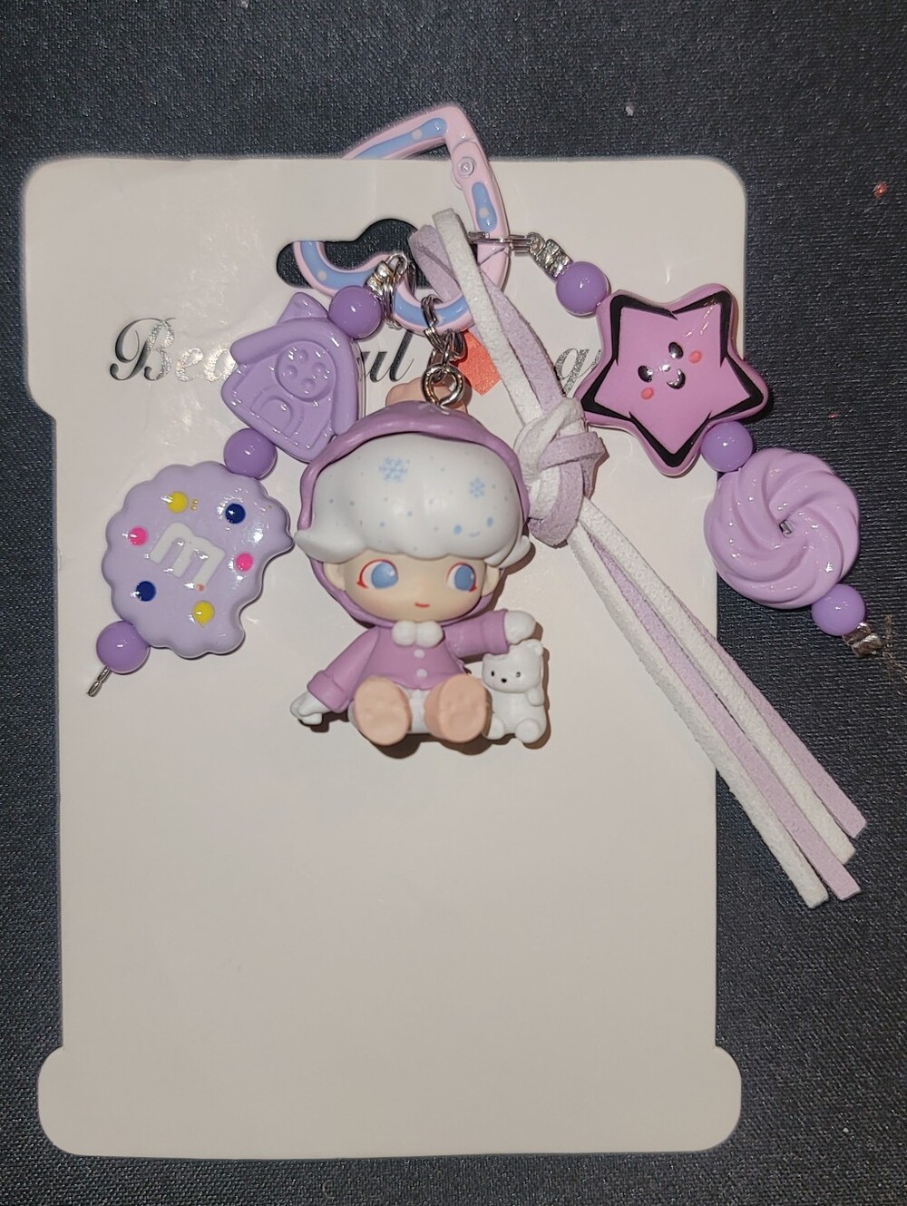 NWT-Custom made Dimoo Lavender & White Keychain/Bag Charm